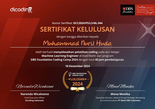 DBS Foundation Coding Camp certificate for the Machine Learning Engineer path at expert level